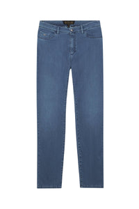 Pantalon à surpiqûres délavées en denim - Blue