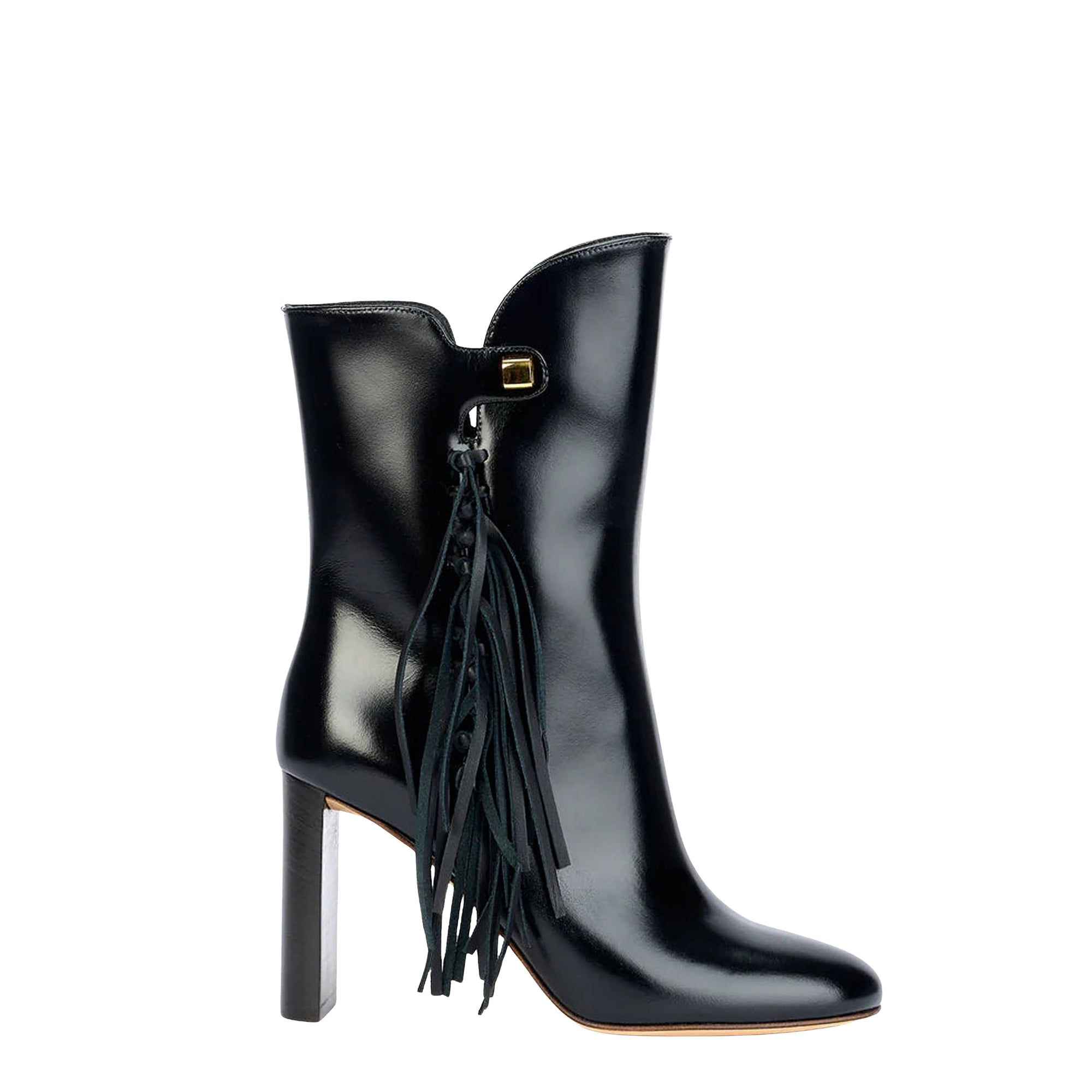 12qty NEW / Bottines Gabriella Calypso avec franges 90 en cuir verni - Black