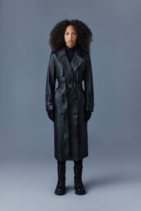 Trench coat long Gael ceinturé en cuir - Black