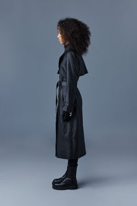 Trench coat long Gael ceinturé en cuir - Black