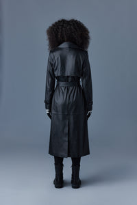 Trench coat long Gael ceinturé en cuir - Black