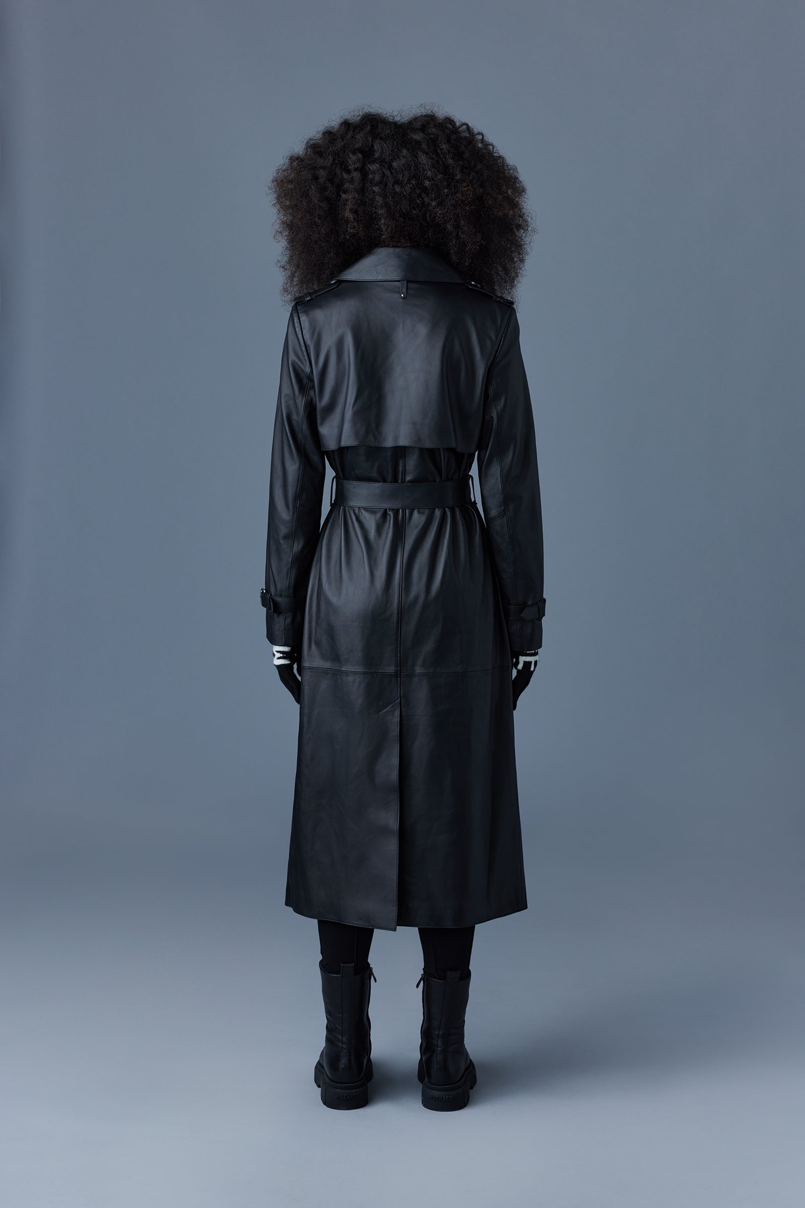 Trench coat long Gael ceinturé en cuir - Black
