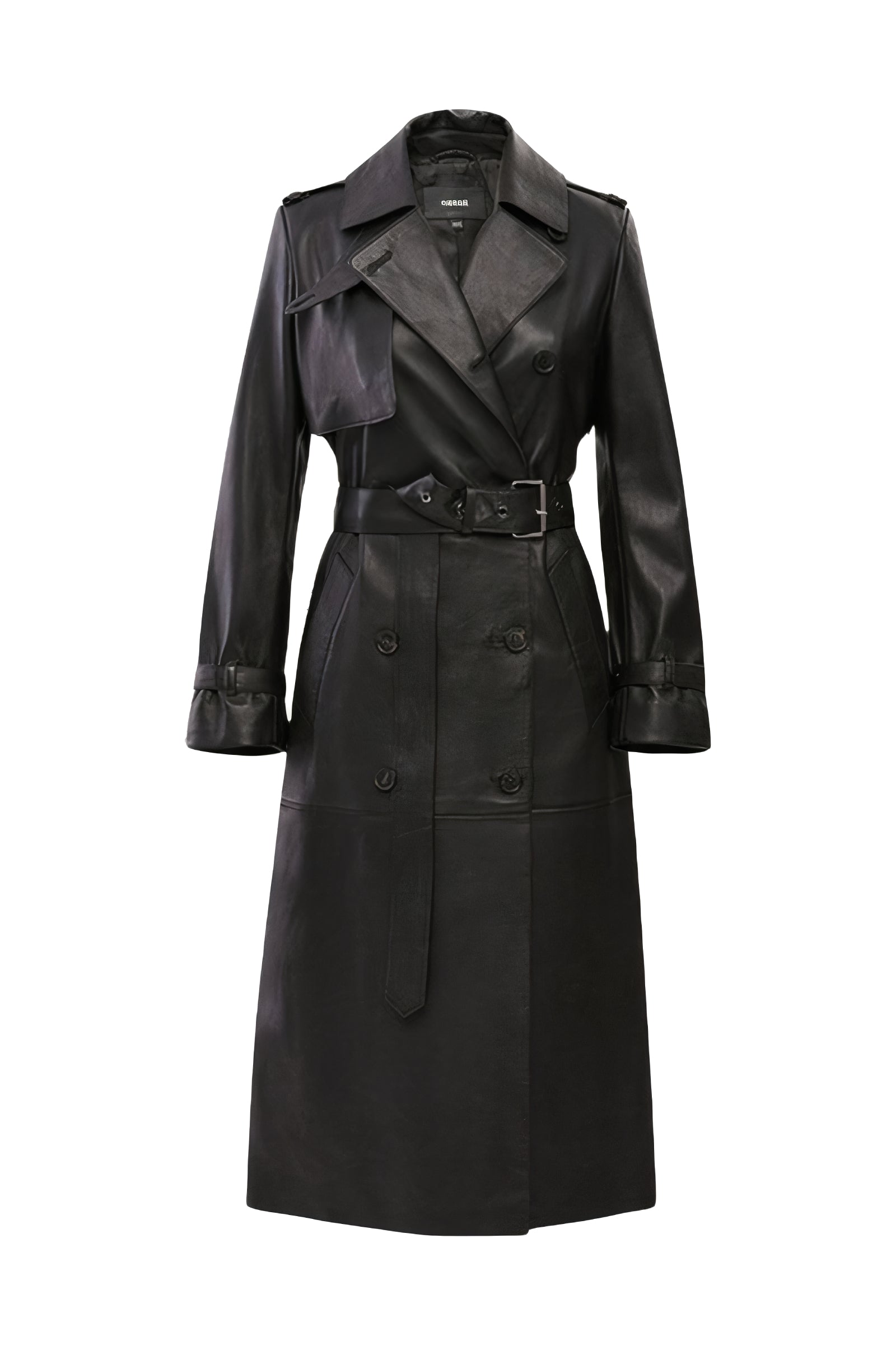 Trench coat long Gael ceinturé en cuir - Black