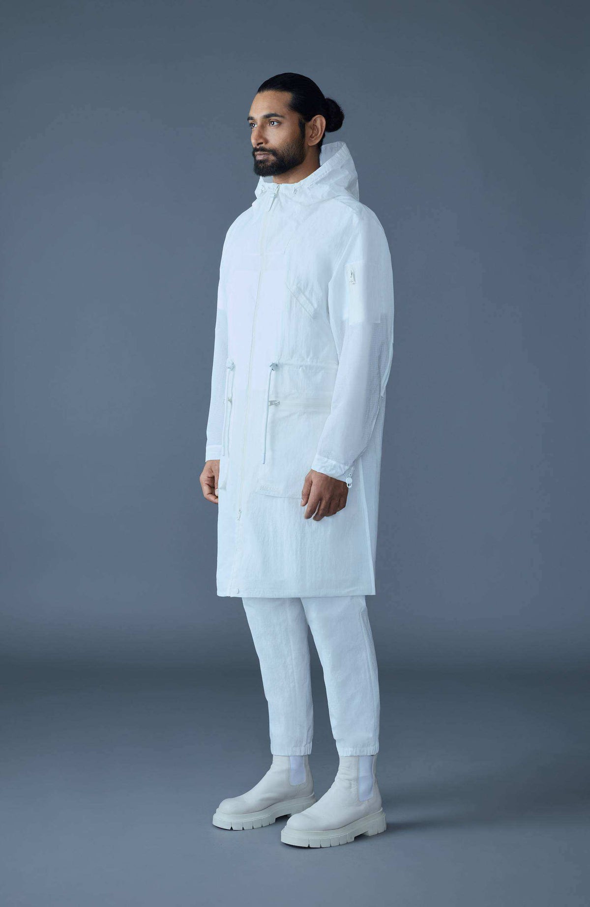 White Men's Hooded Rainwear/ Rainproof Coat
