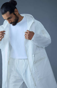 White Men's Hooded Rainwear/ Rainproof Coat