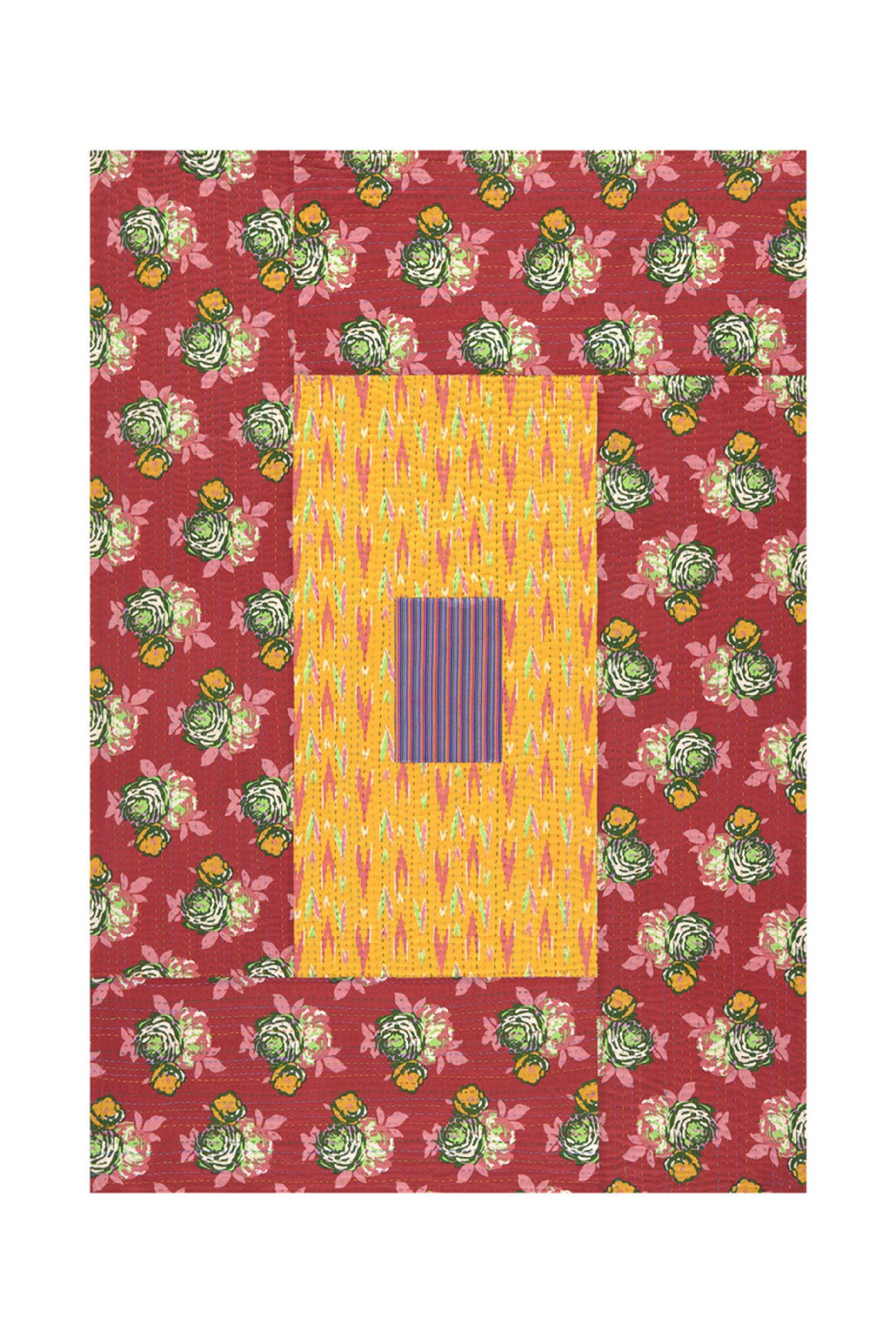 Reversible cotton Ikat throw - Yellow