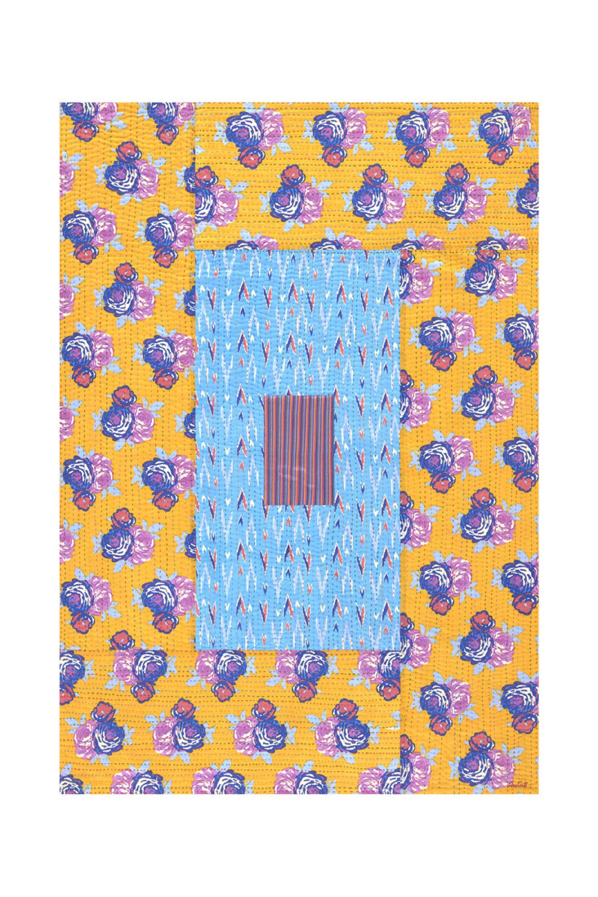 Reversible cotton Ikat throw - Blue