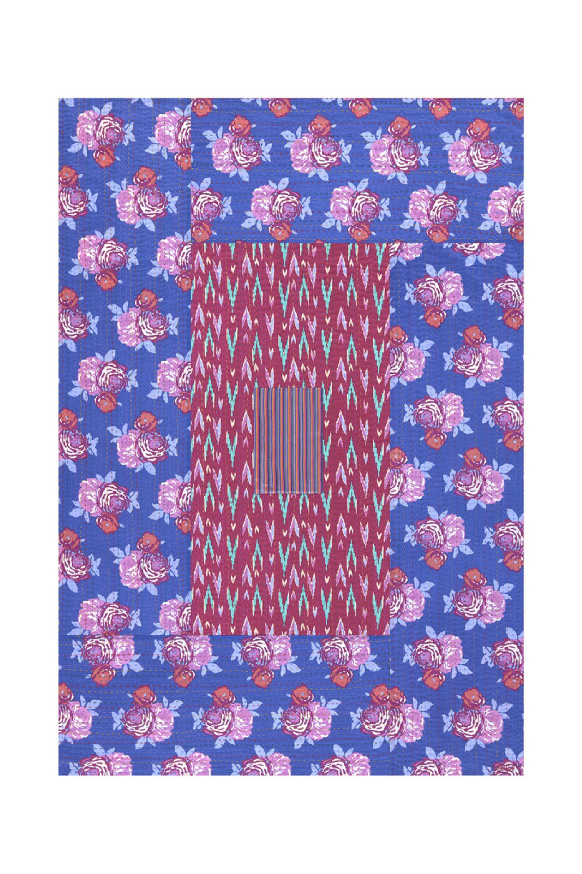 Reversible cotton Ikat throw - Purple