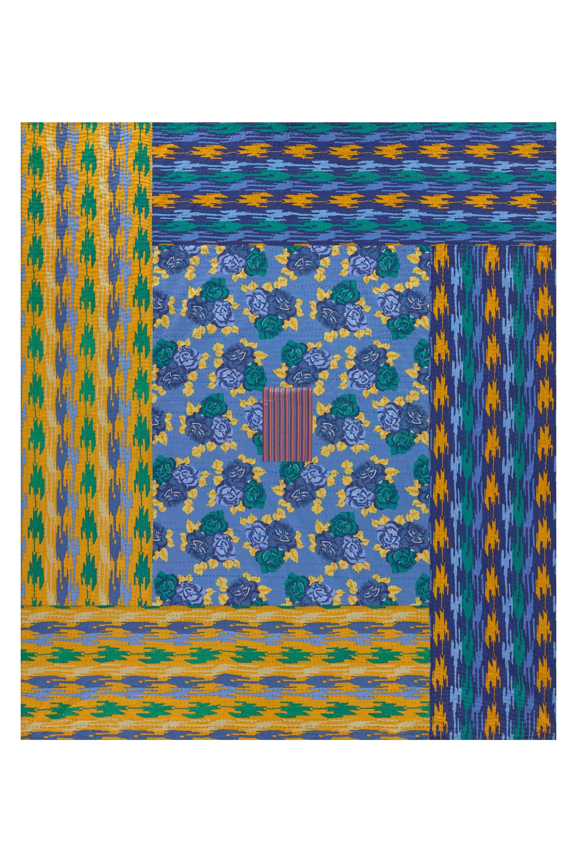 Reversible 'Three Flower Pervinch' cotton throw - Blue