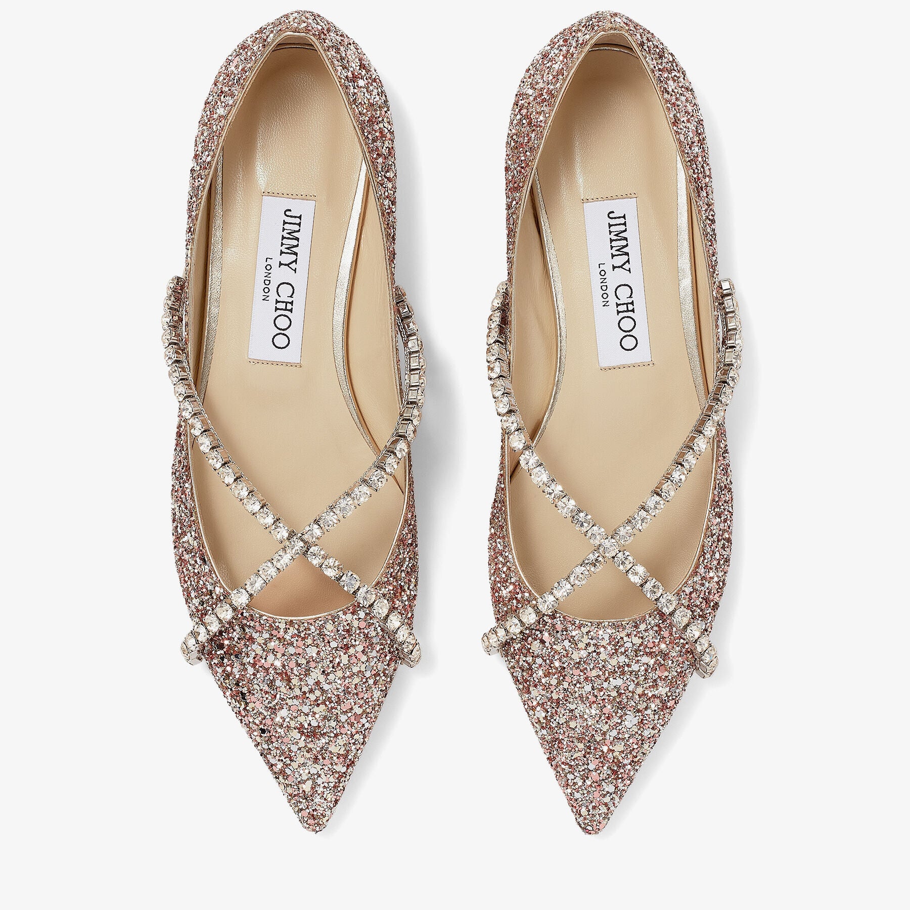Ballerines Genevi plates en étoffe pailletée à cristaux - Rose Mix & Crystal Honey
