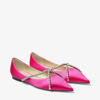 Ballerines Genevi plates à cristaux en satin - Fuchsia & Crystal Honey