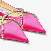 Ballerines Genevi plates à cristaux en satin - Fuchsia & Crystal Honey
