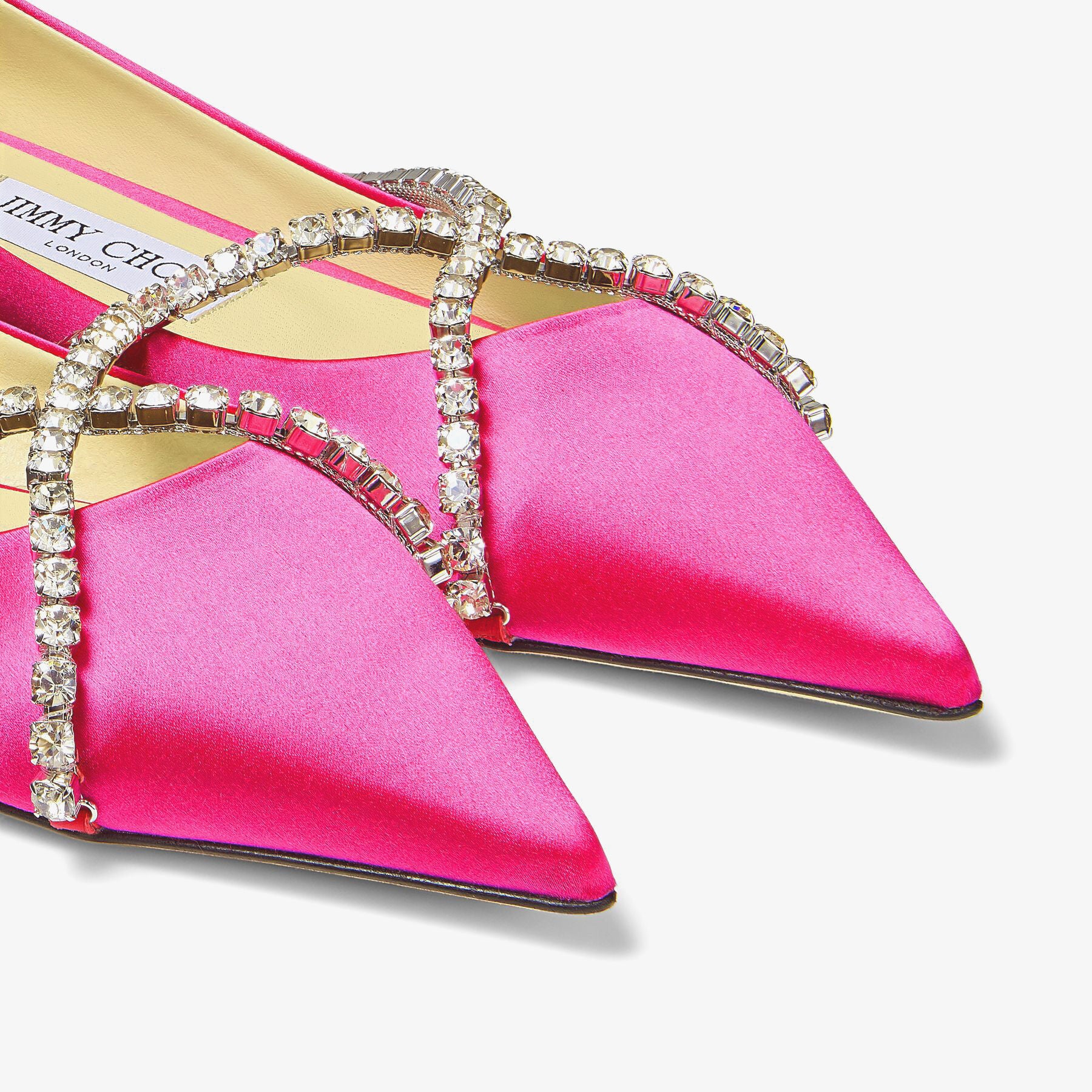 Ballerines Genevi plates à cristaux en satin - Fuchsia & Crystal Honey