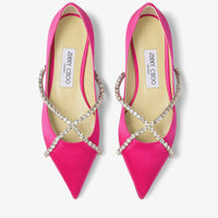 Ballerines Genevi plates à cristaux en satin - Fuchsia & Crystal Honey