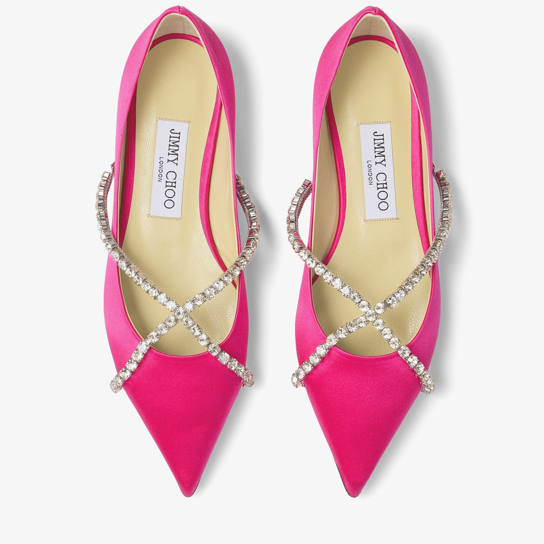 Ballerines Genevi plates à cristaux en satin - Fuchsia & Crystal Honey