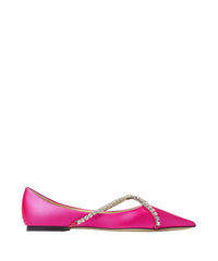 Ballerines Genevi plates à cristaux en satin - Fuchsia & Crystal Honey