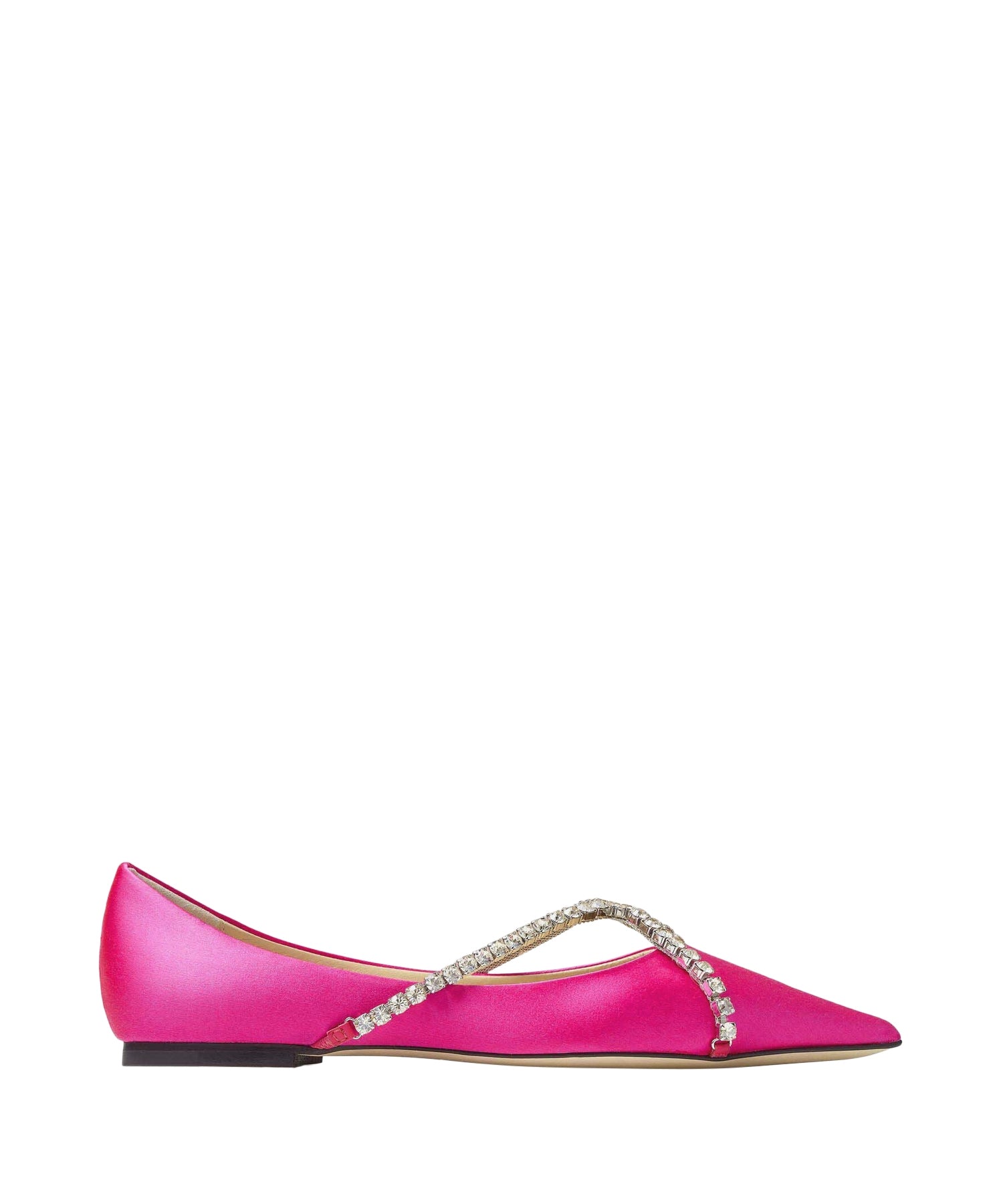Ballerines Genevi plates à cristaux en satin - Fuchsia & Crystal Honey