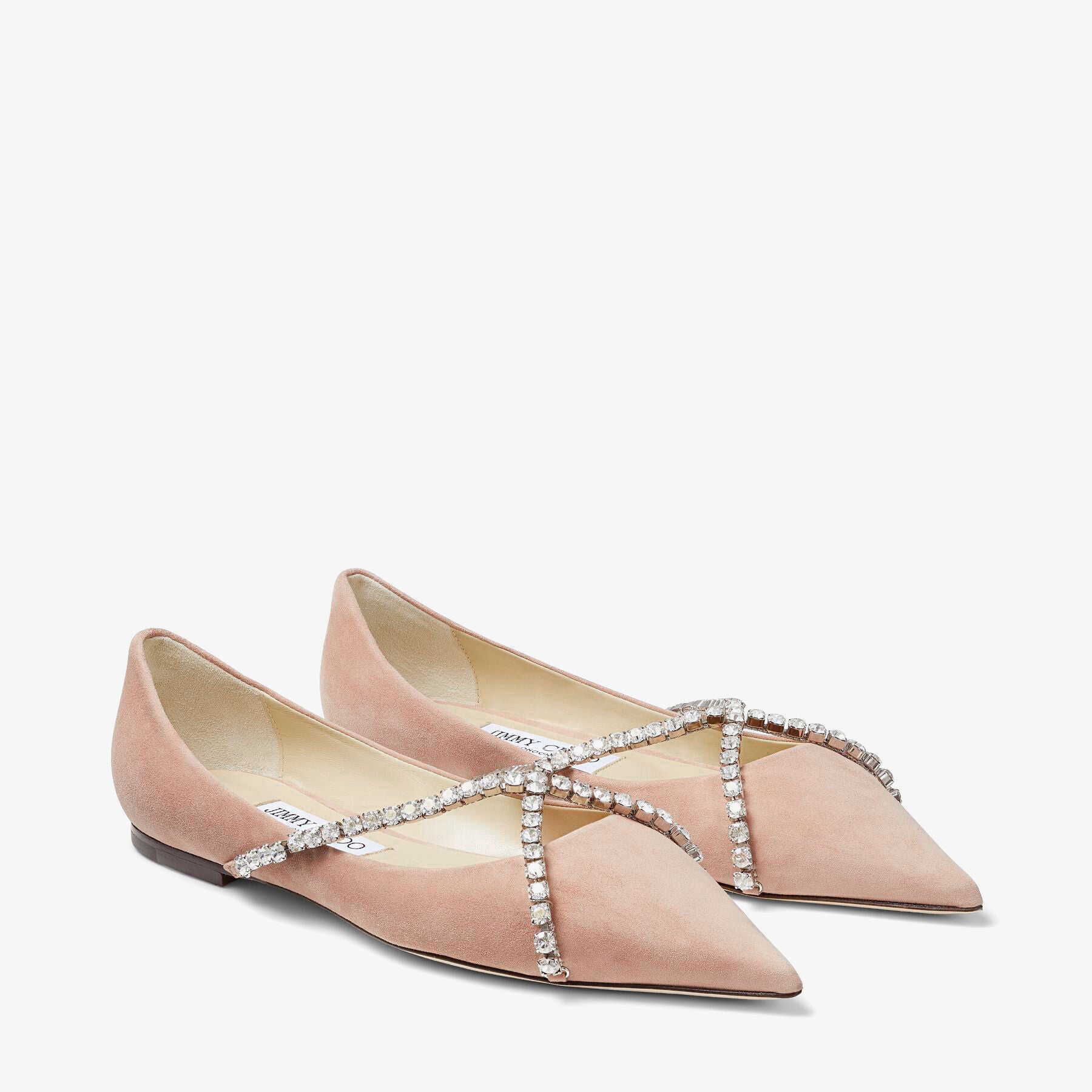 Ballerines Genevi plates en daim - Ballet Pink & Crystal