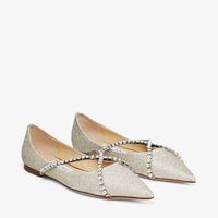 Genevi flat ballerinas in sequined fabric and crystals - Platinum Ice & Crystal