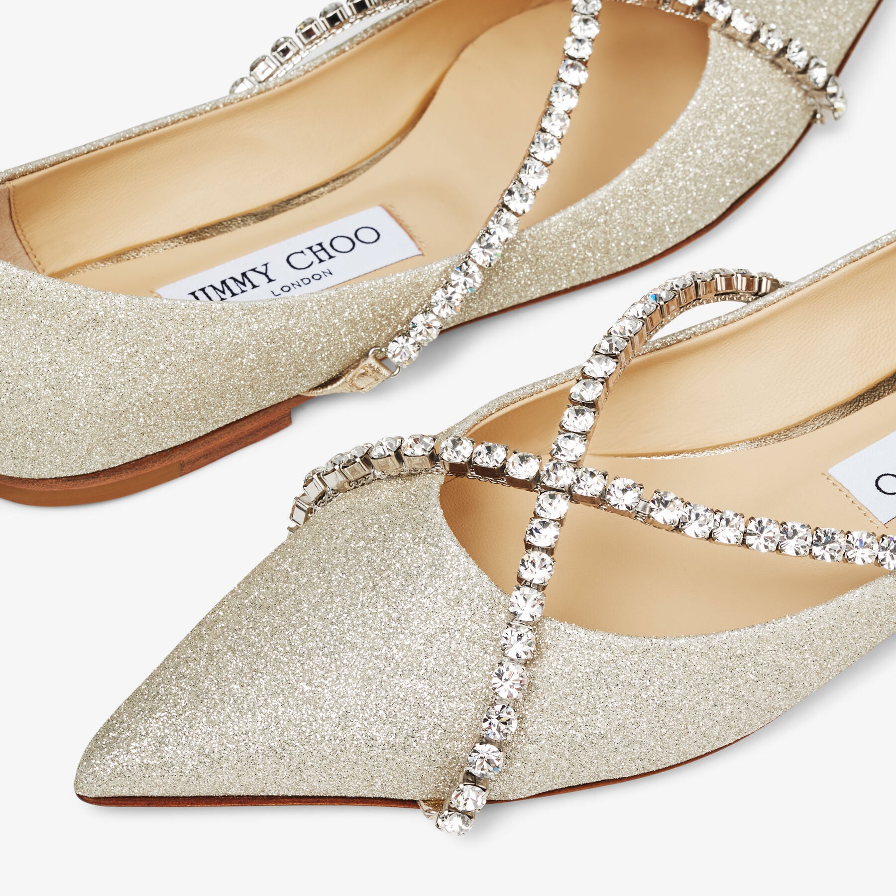 Genevi flat ballerinas in sequined fabric and crystals - Platinum Ice & Crystal