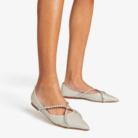 Genevi flat ballerinas in sequined fabric and crystals - Platinum Ice & Crystal