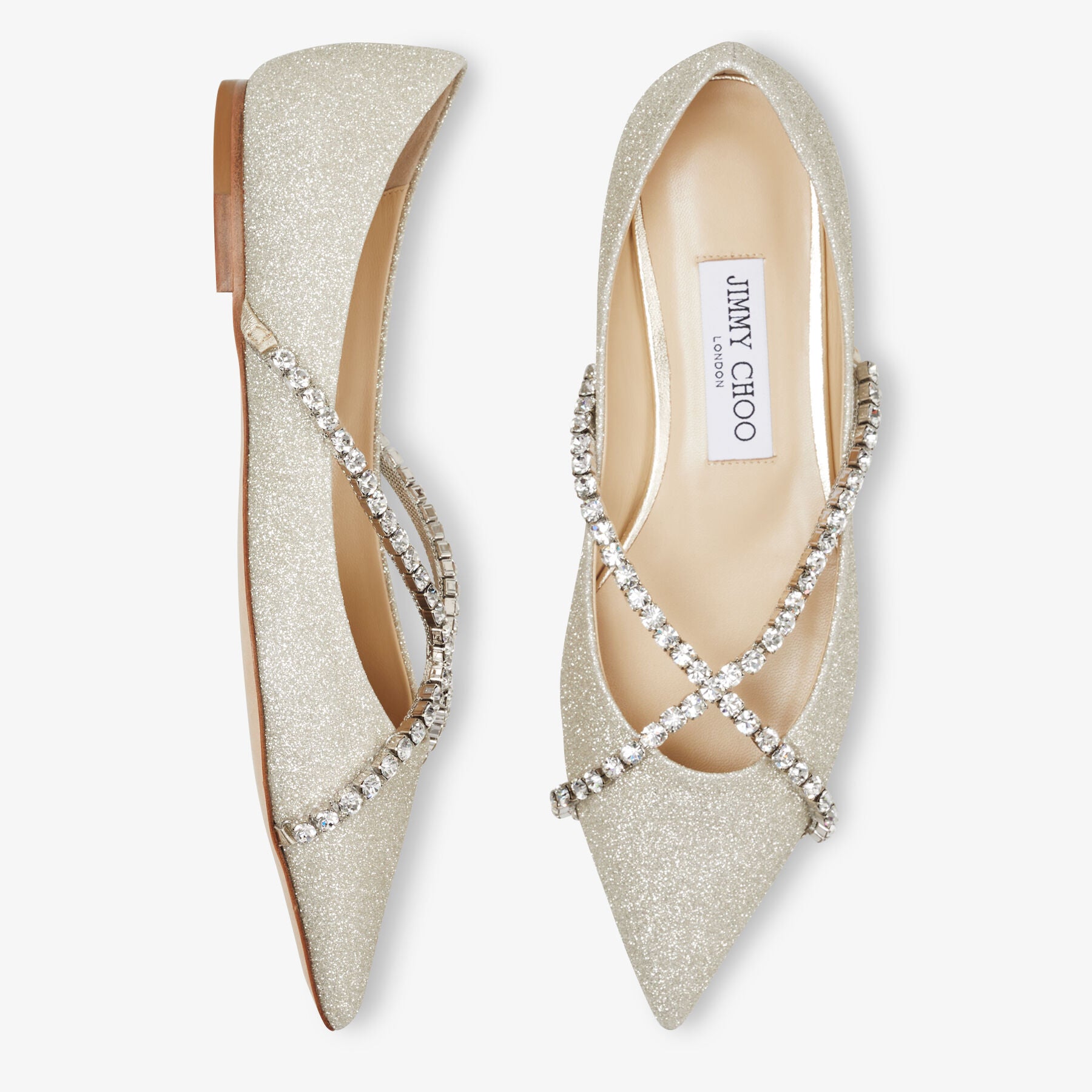 Genevi flat ballerinas in sequined fabric and crystals - Platinum Ice & Crystal