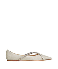 Genevi flat ballerinas in sequined fabric and crystals - Platinum Ice & Crystal