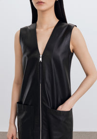 Robe Gentle à zip en cuir - Black