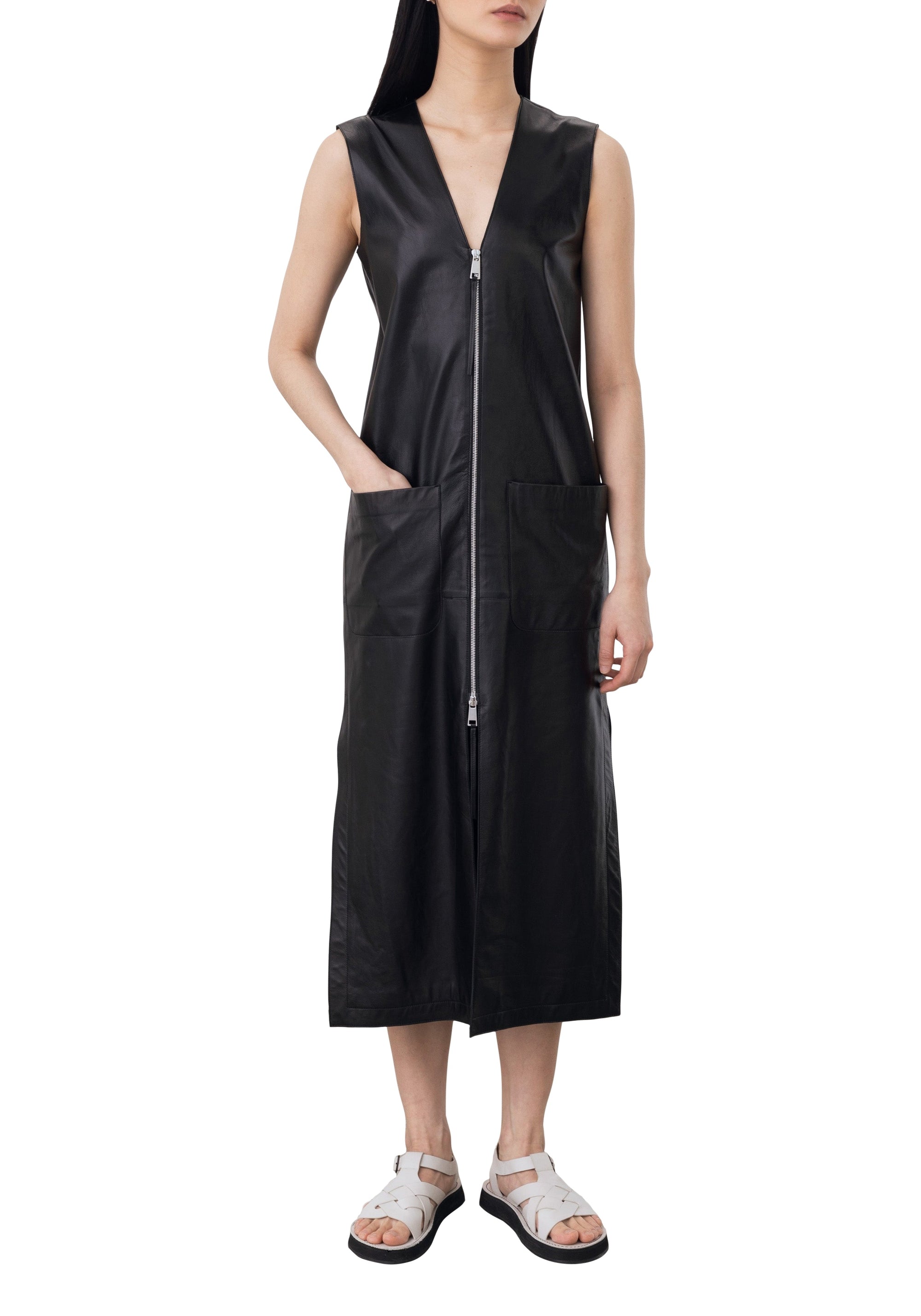 Robe Gentle à zip en cuir - Black
