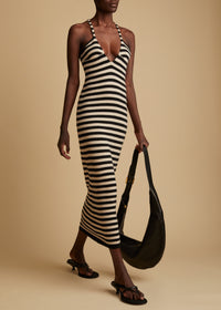 Georgia dress in cashmere - Black & Custard Stripe