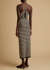 Georgia dress in cashmere - Black & Custard Stripe