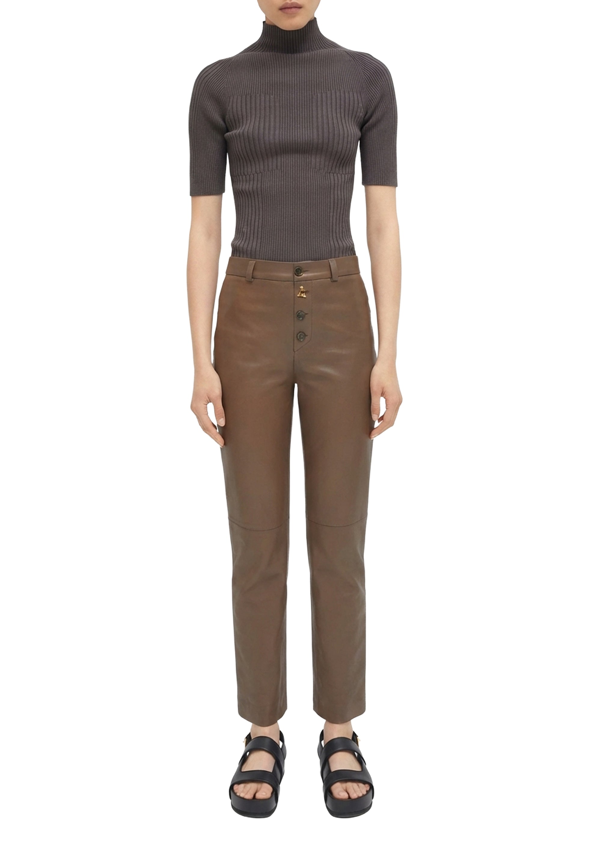 Pantalon droit Georgia en cuir - Taupe
