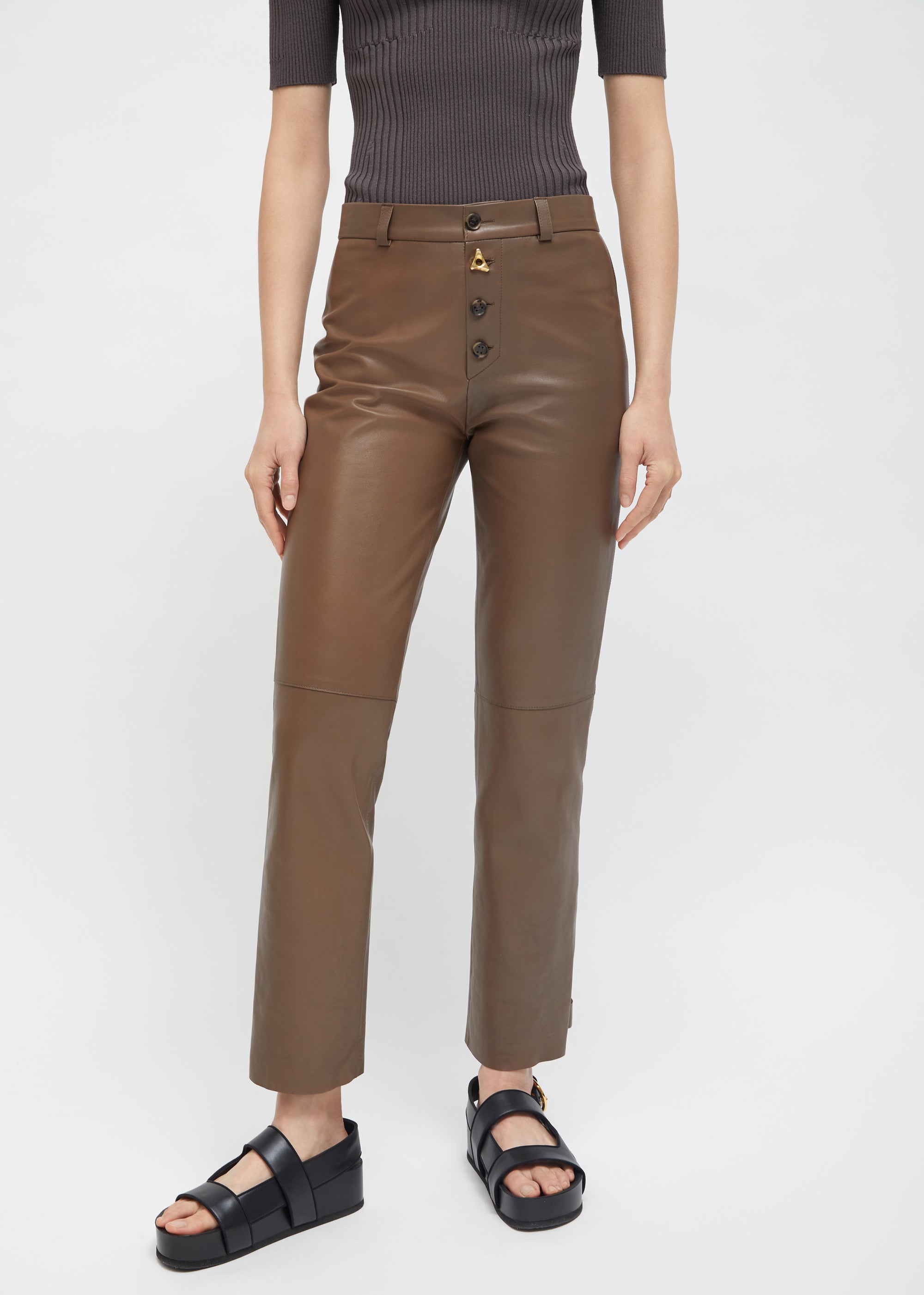 Pantalon droit Georgia en cuir - Taupe