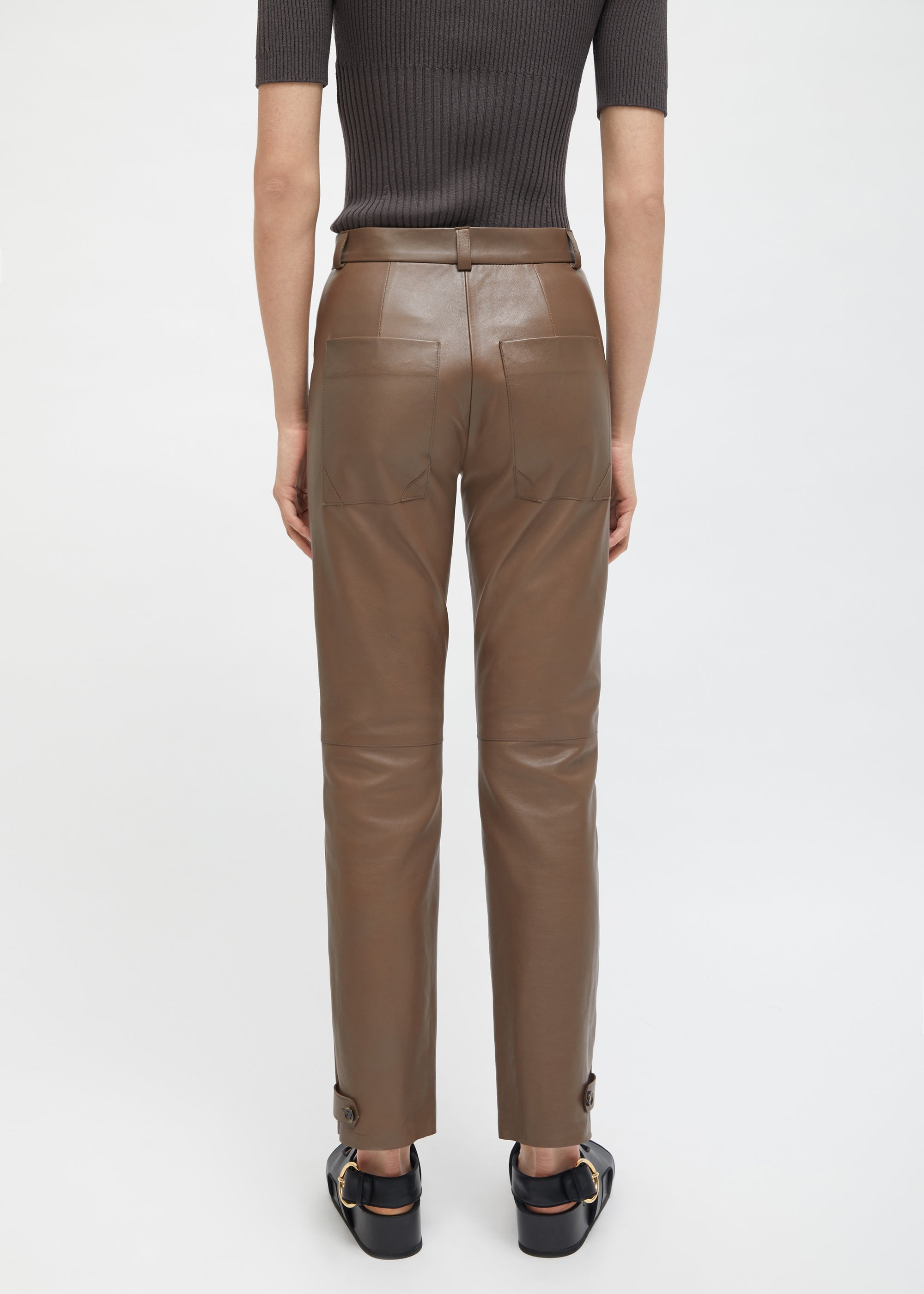Pantalon droit Georgia en cuir - Taupe