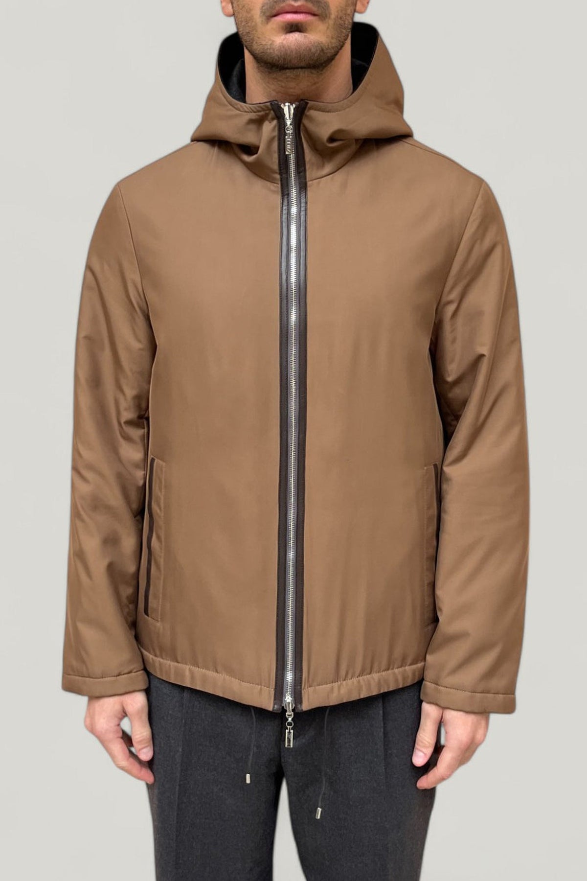 Silk and cashmere hooded jacket - Cappuccino
