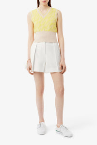 Pleated wool blend Bermuda shorts - White