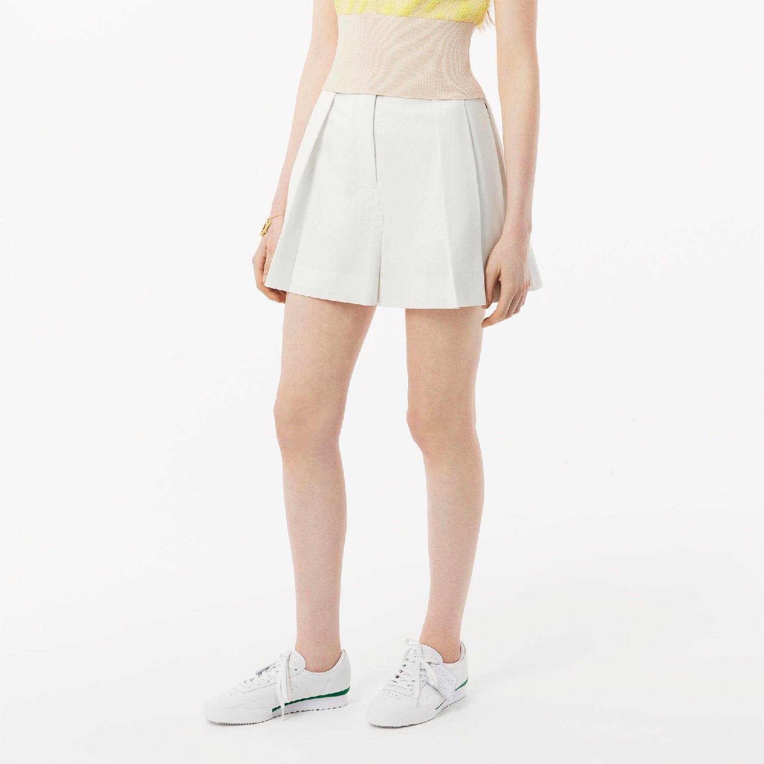 Pleated wool blend Bermuda shorts - White