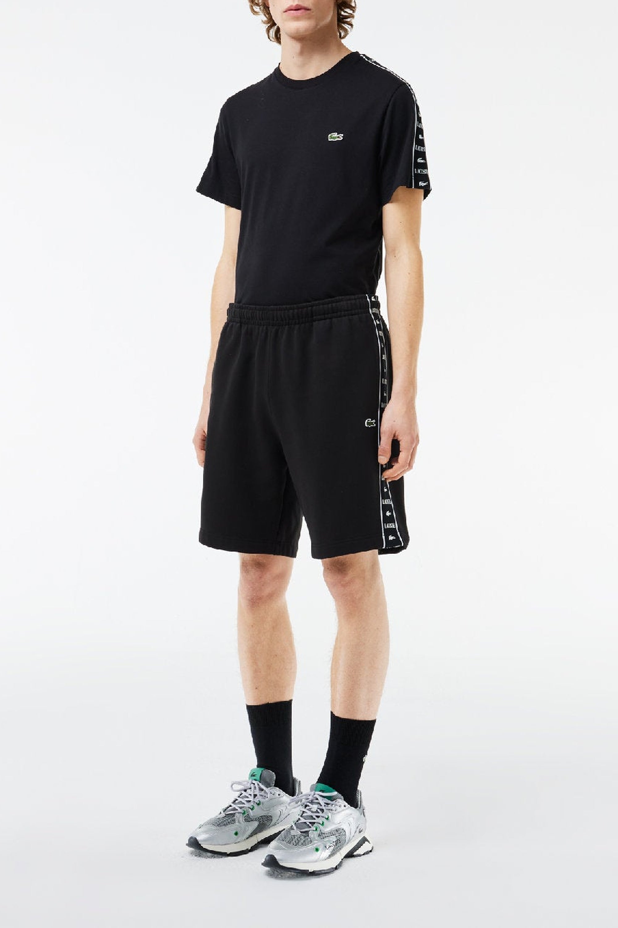 Bermuda shorts with logo fleece stripe - Black