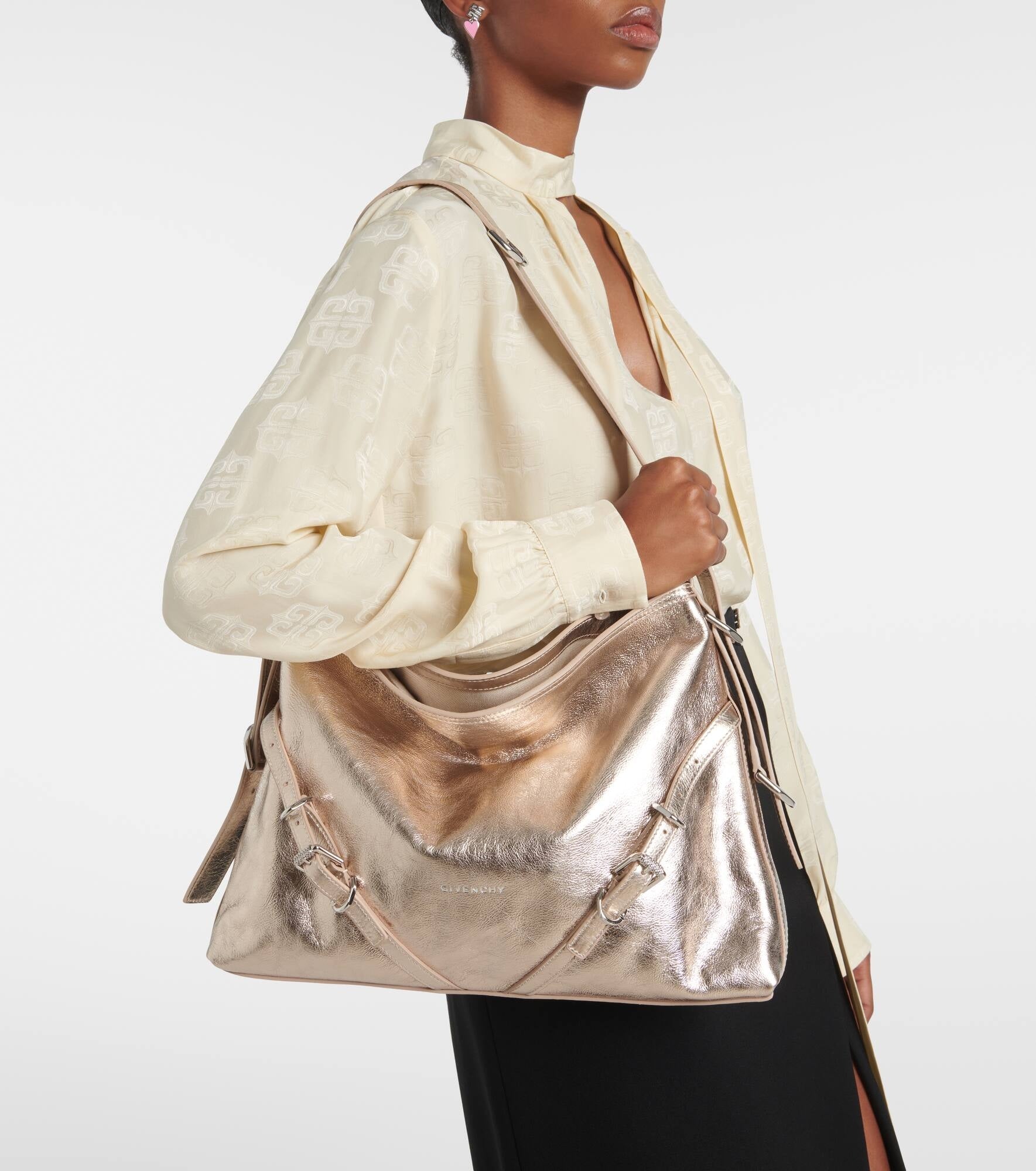 Sac Voyou moyen en cuir laminé - Dusty Golden