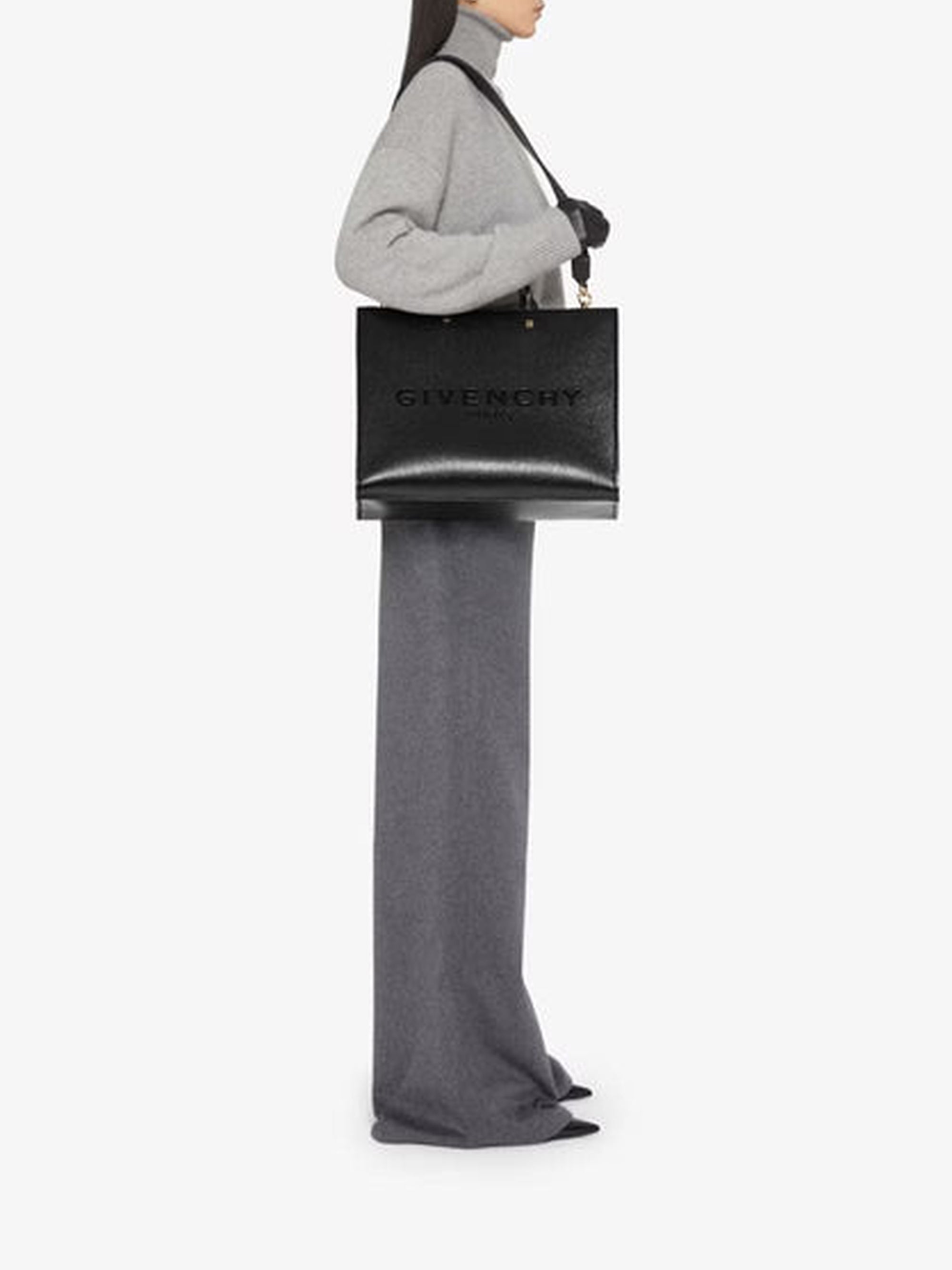 Cabas G-Tote moyen en cuir - Noir