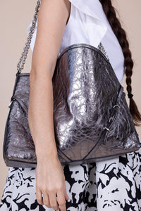 Sac Voyou moyen en cuir laminé - Gris Argente