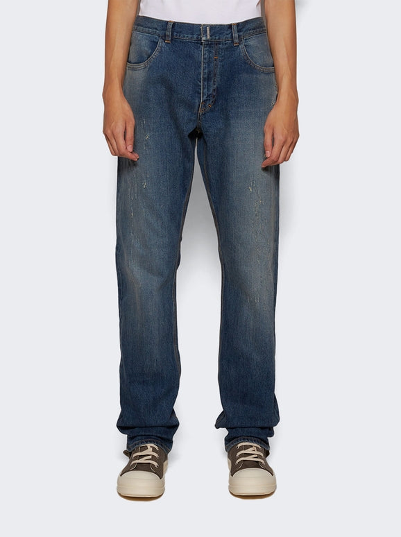 Jean droit destroyed vintage - Indigo Blue
