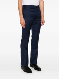 Wool Slim Fit Striped Suit Pants - Deep Blue