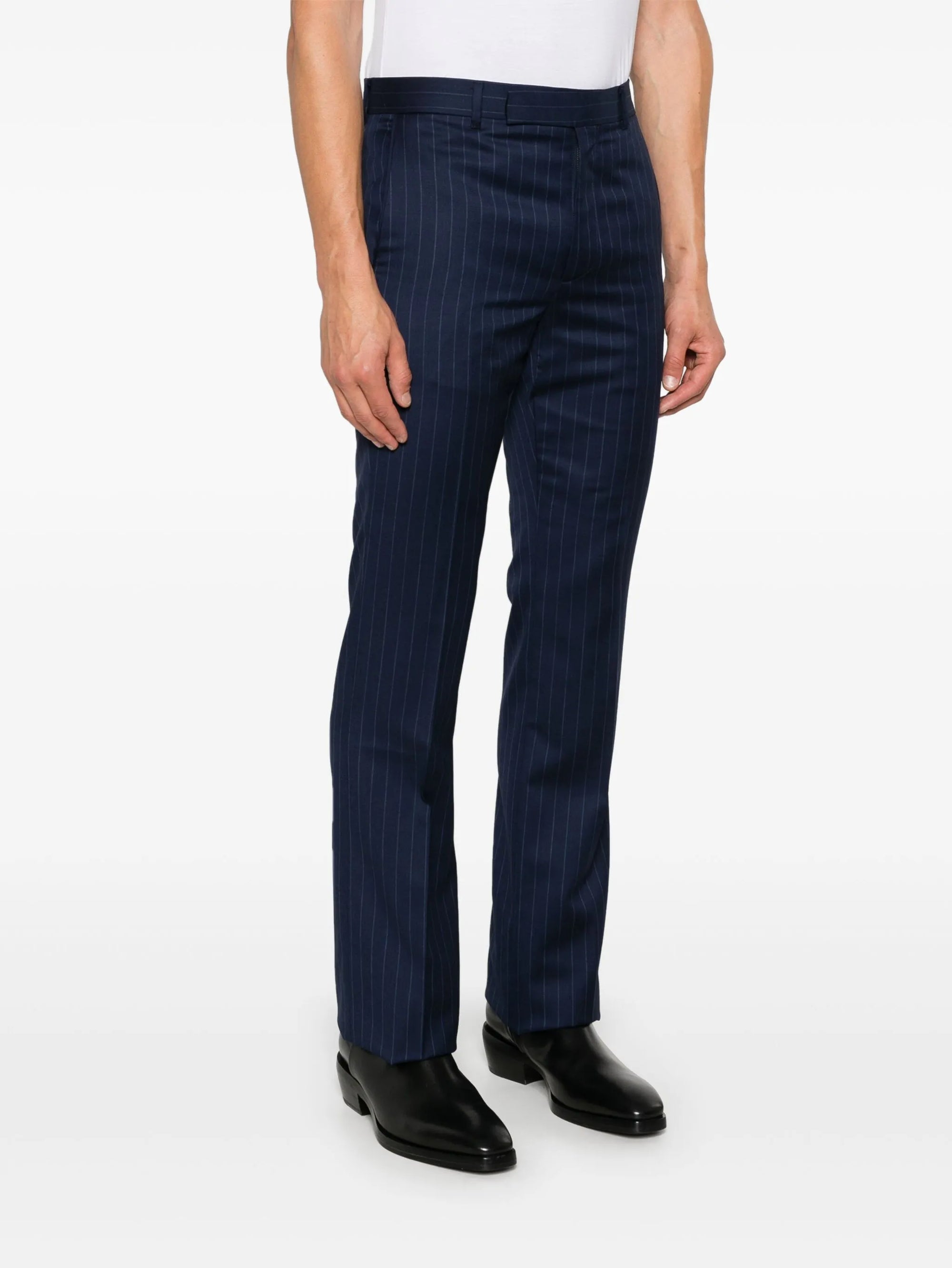 Wool Slim Fit Striped Suit Pants - Deep Blue