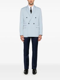 Wool Slim Fit Striped Suit Pants - Deep Blue