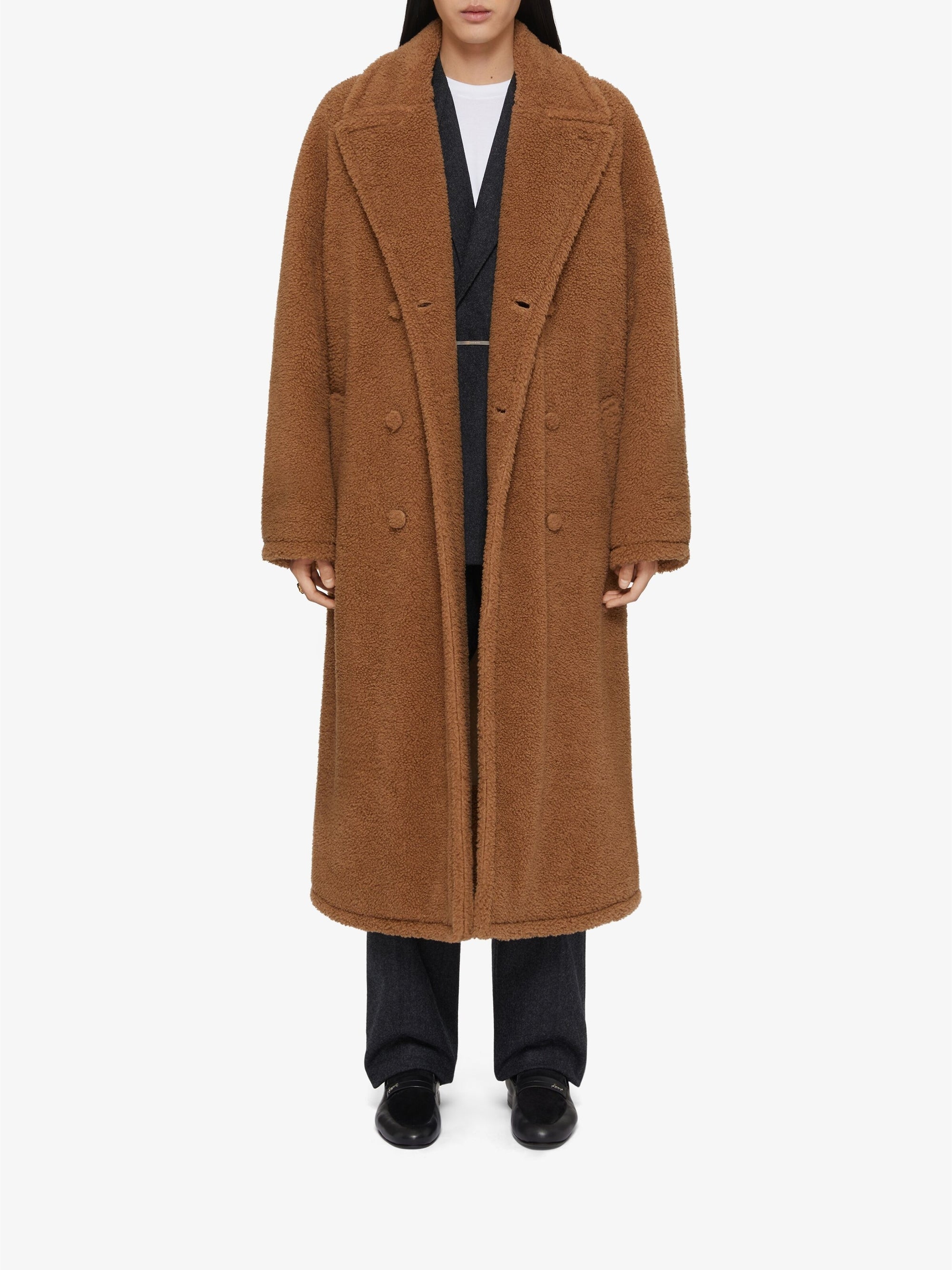 Manteau teddy en laine et soie mélangé - Beige Camel