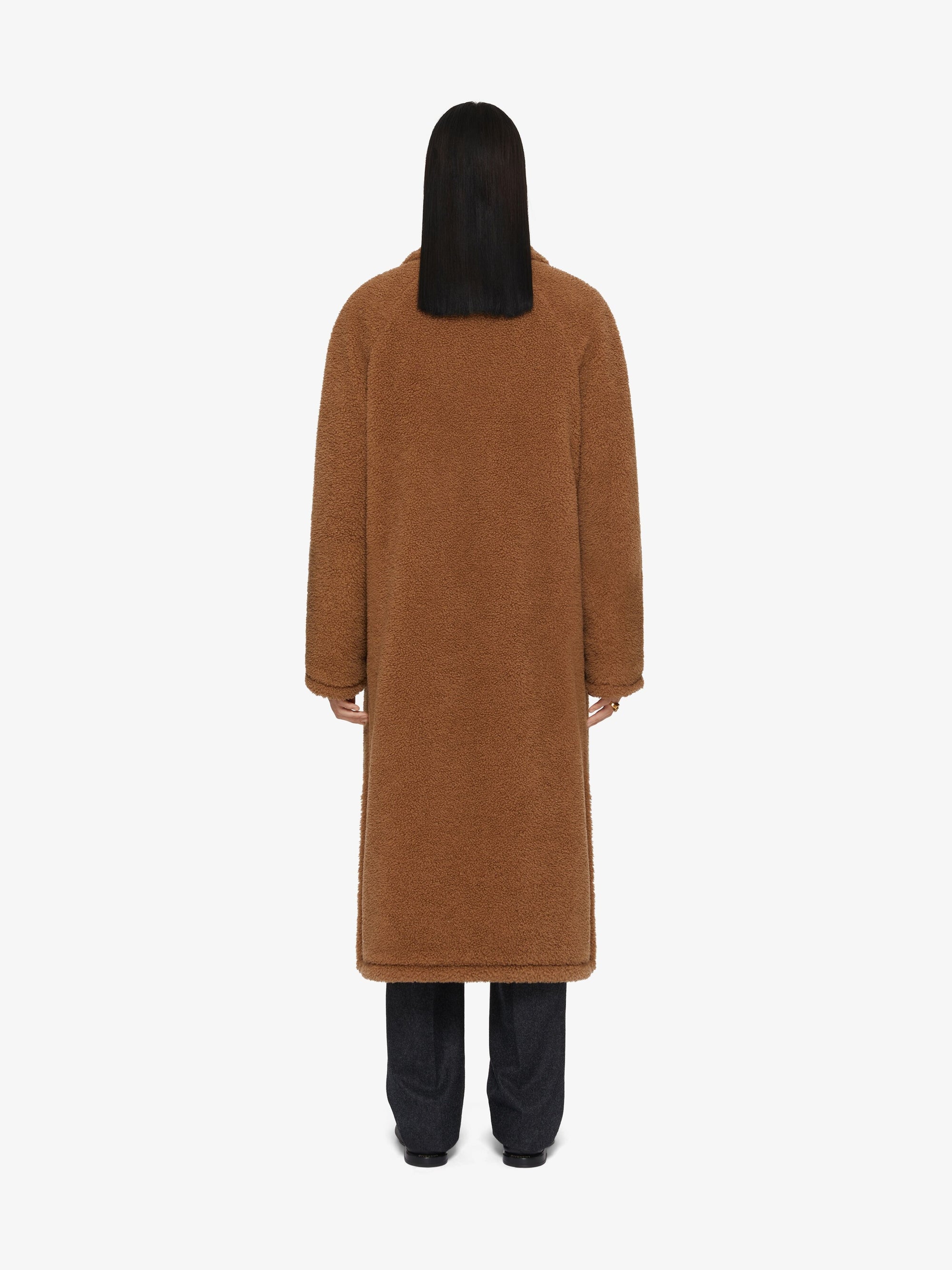Manteau teddy en laine et soie mélangé - Beige Camel