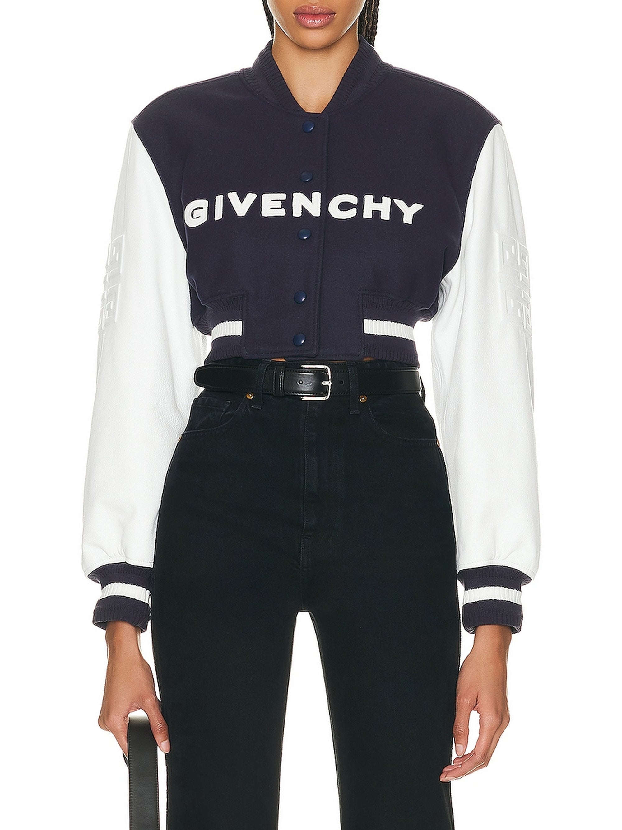 Blouson varsity cropped Givenchy en laine - Navy & White