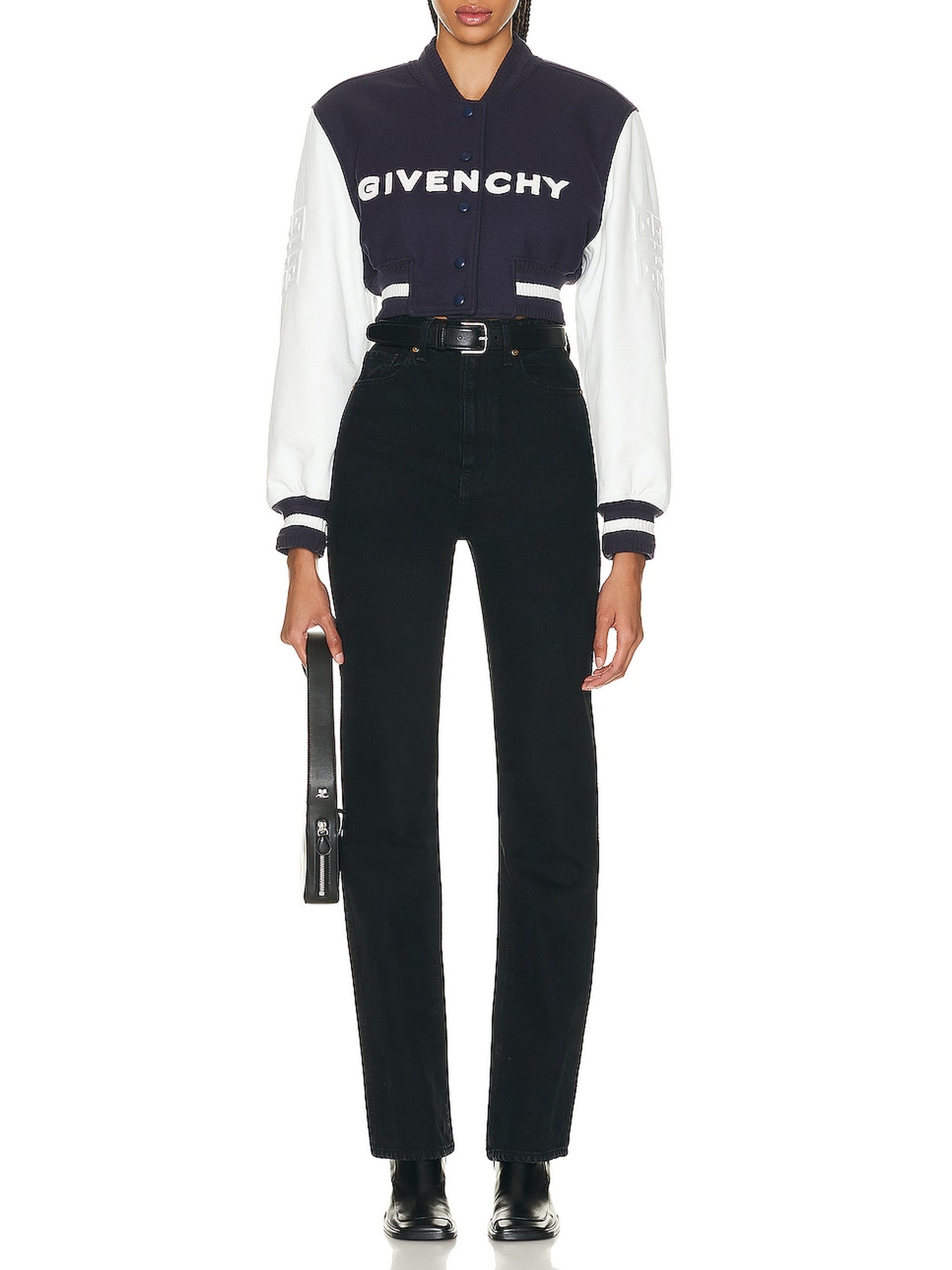 Blouson varsity cropped Givenchy en laine - Navy & White