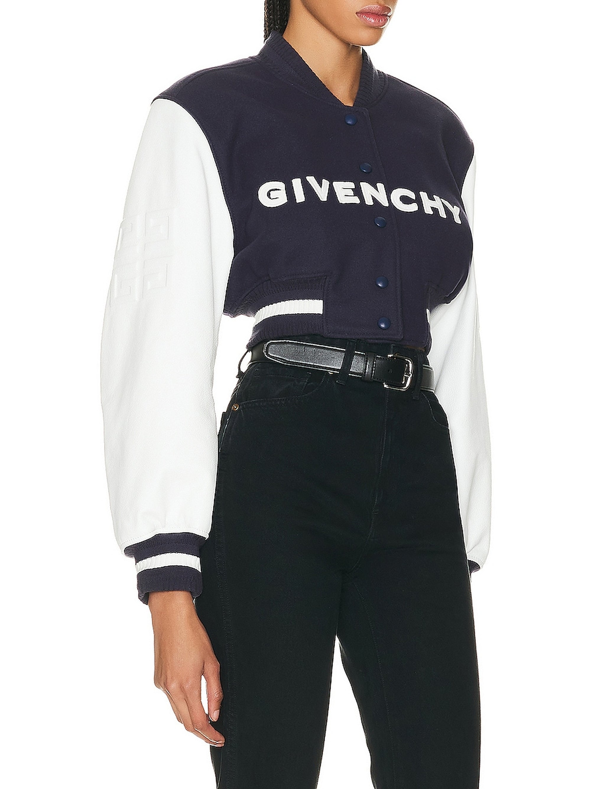 Blouson varsity cropped Givenchy en laine - Navy & White